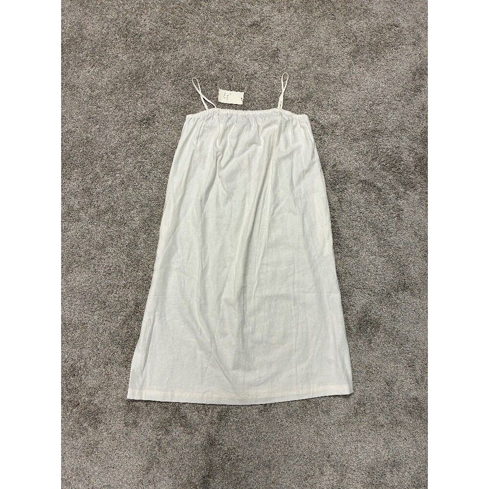 A New Day Linen Midi Dress Medium White Spaghetti Strap Cottagecore Minimal NWT